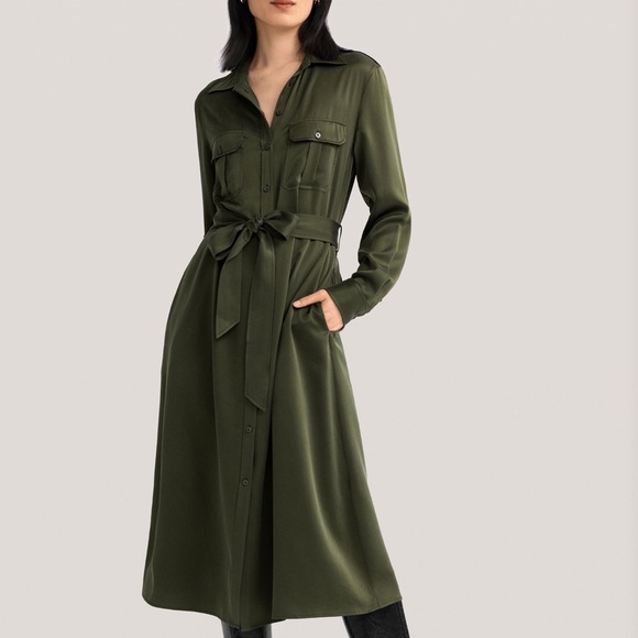 Stylish Olive Long Sleeve Shirt Dress (Safari style) - Picture 1 of 10